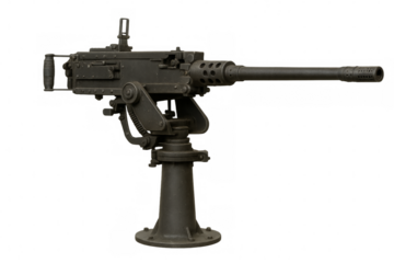 Browning m2 water-cooled heavy machine gun pointing right on transparent background