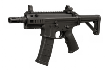 Modern black submachine gun with transparent background for easy editing