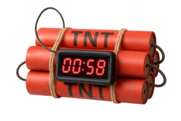Tnt dynamite bomb explosives with a digital timer counting down on transparent background