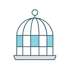 Minimalist stylized birdcage illustration on white background with soft colors and outlines