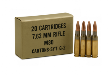 7.62 mm rifle cartridges m80 with transparent background