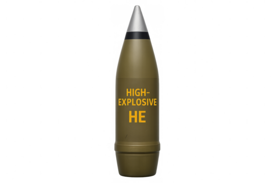 High-explosive shell with transparent background for compositing