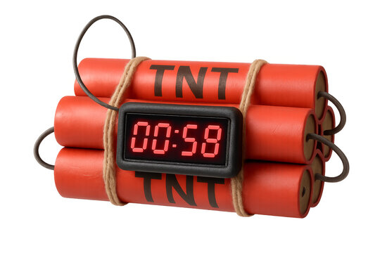 Tnt dynamite bomb explosives with a digital timer counting down on transparent background