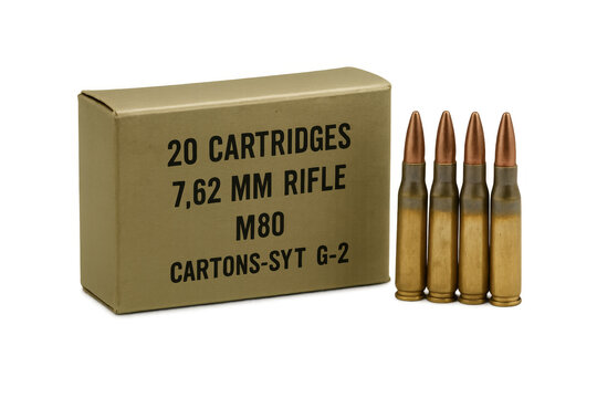 7.62 mm rifle cartridges m80 with transparent background