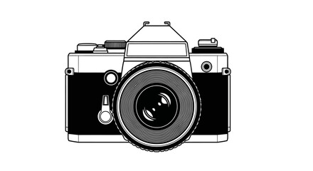 Vintage 35mm Film Camera: Black and White Line Art Illustration