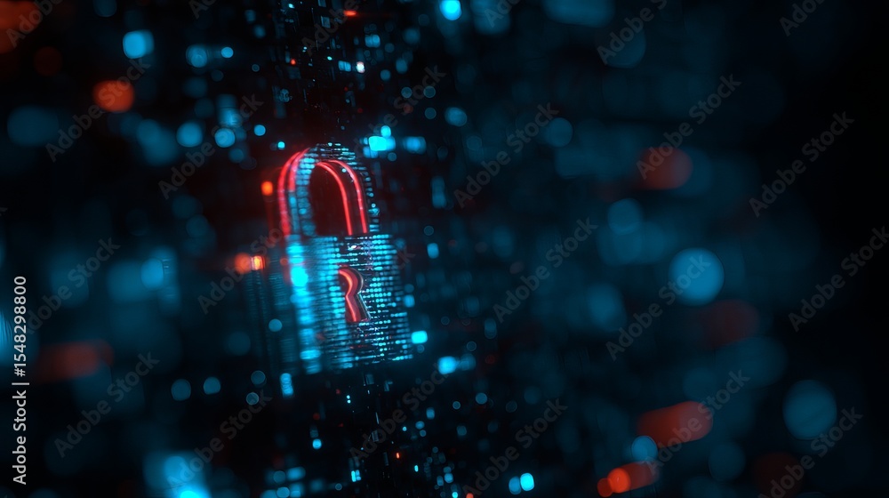 Aufkleber digital padlock security abstract neon blue red technology background cyber data protection internet