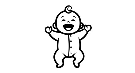 Cheerful Baby Cartoon Illustration with Raised Arms and Happy Expression