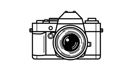 Classic 35mm Film Camera Line Art Illustration: Black and White Detailed Drawing of a Vintage SLR Camera