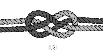 Intertwined Gray Ropes Forming a Knot, Symbolizing Trust on White Background