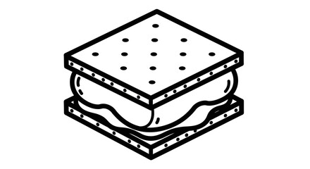 Isometric Illustration of a S'mores Sandwich, Black and White