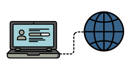 Laptop Connected to a Dark Blue Globe, Illustrating Global Network Connectivity