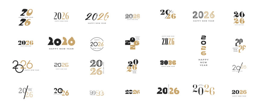 2026 logo concept for calendar, poster, flyer, banner. Modern design for calendar, invitations, greeting cards. Set of new year logo text design. stock illustration