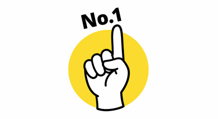Cartoon Hand Gesturing Number One, Index Finger Pointed Up, Yellow Circle Background