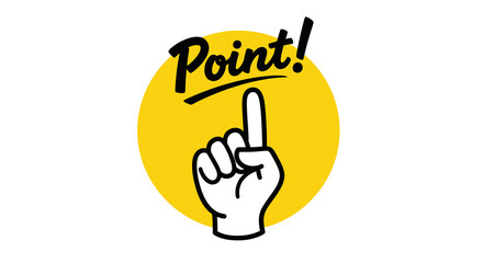 Cartoon Hand Pointing Upward with Yellow Circle Background and Text
