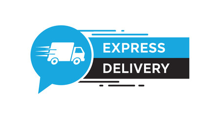 Fototapeta premium Express Delivery Icon with White Truck Silhouette in Blue Bubble
