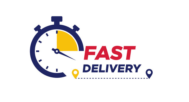 Fast Delivery Logo with Stopwatch and Location Markers