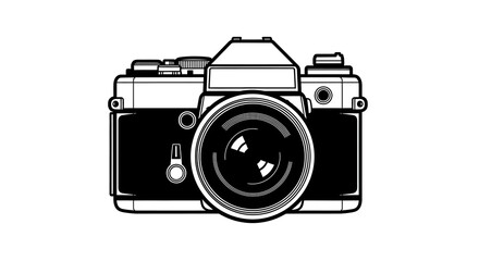 Monochrome Illustration of a Vintage 35mm SLR Camera