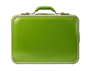 Isolated Green Suitcase Vintage Style Travel Baggage for Business and Vacation Trips