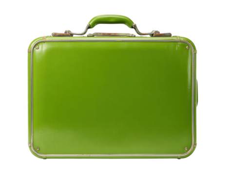 Isolated Green Suitcase Vintage Style Travel Baggage for Business and Vacation Trips