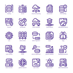 Web Hosting Icon pack for your website, mobile, presentation, and logo design. Web Hosting Icon line basic color design. Vector graphics illustration and editable stroke.