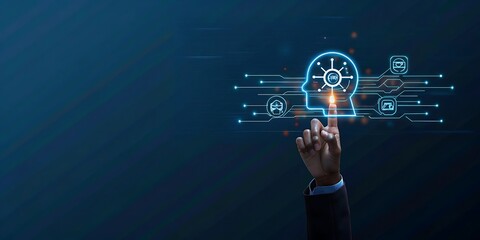 Chatbot chat AI concept, artificial intelligence Businessman using AI smart robot technology inputting commands to analyze data and build something. future technology changes. Artificial Intelligence.