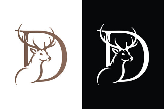 Letter D letter design. D letter with Deer icon abstract vector logo icon circle logotype.	