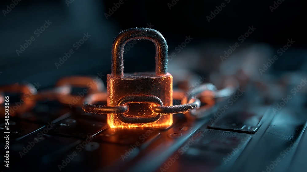 Poster cybersecurity padlock chain digital security network protection online privacy data safety secure in