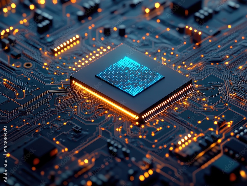 Poster close-up of a computer circuit board with a central processor