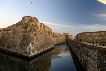 Sunset view of the Murallas Reales in Ceuta, Spain