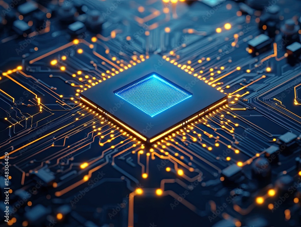 Poster close-up of a computer chip on a circuit board