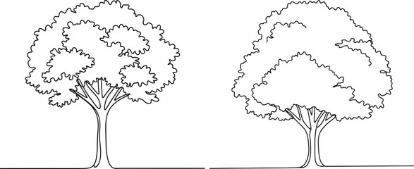 Naklejka premium Continuous Line Drawing Two Trees with Lush Foliage, Simple Line Art Style