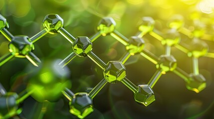 3d rendered background featuring transparent green molecules in a dynamic arrangement