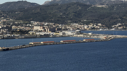 Aerial vista of Ceuta's port and urban coastline in North Africa
