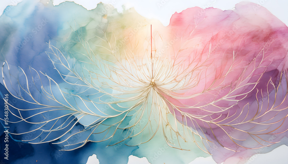Poster an exquisite abstract features delicate golden leaf-like patterns unfurling from a central point, se