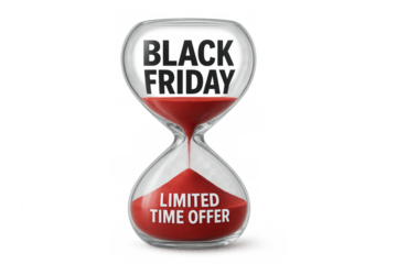 Black friday limited time offer with hourglass on transparent background