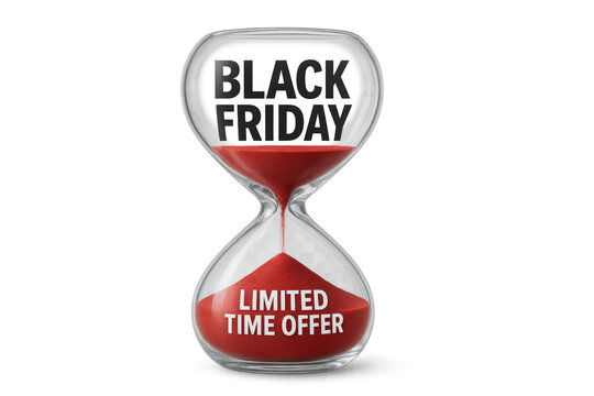 Black friday limited time offer with hourglass on transparent background