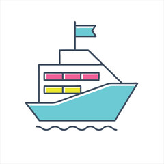 Stylized illustration of a cruise ship with vibrant colors and clear lines