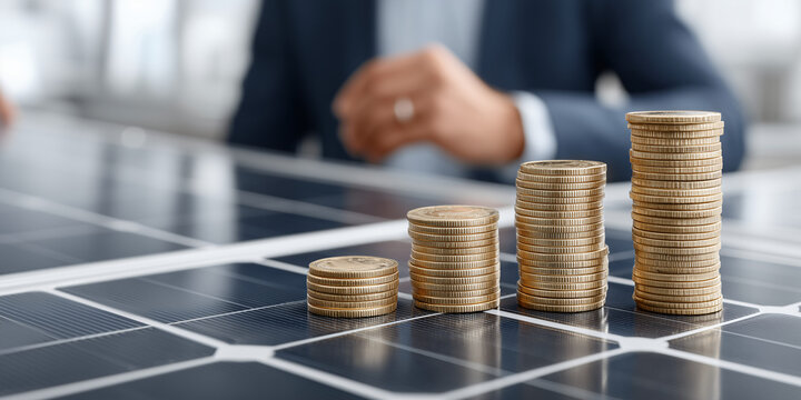 Increasing financial performance with solar panel as background