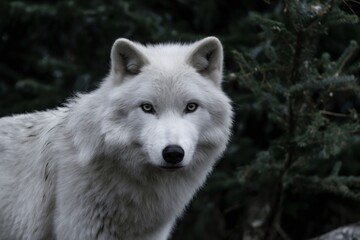 Obraz premium Majestic arctic wolf posing in a dark forest