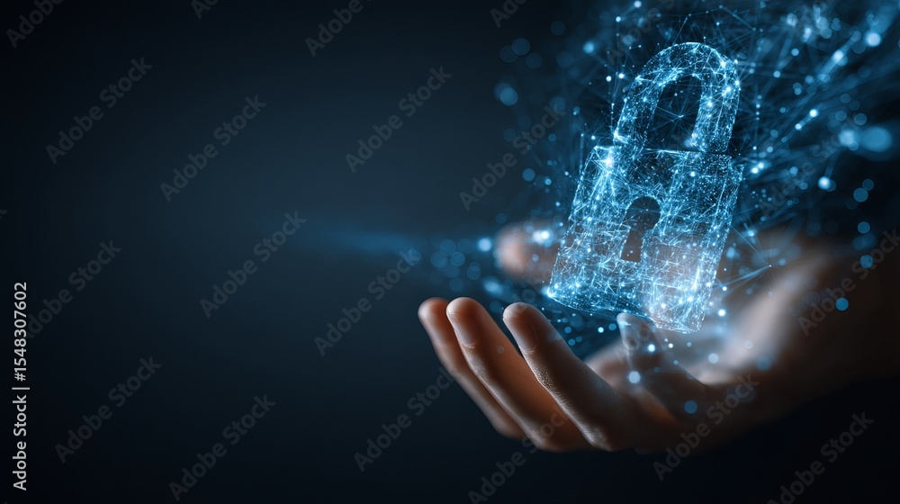 Poster digital network security padlock concept futuristic blue technology innovation cyber data protection