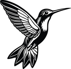 Flying hummingbird vector art with wings spread and feeding pose silhouette vector