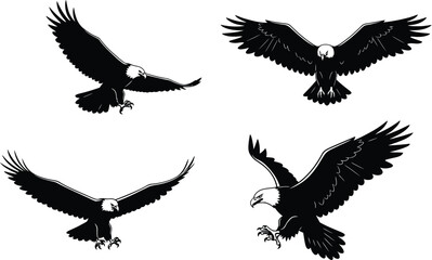 Silhouette of a flock of flying birds against a clean white background concept