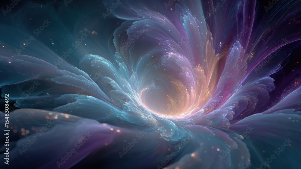 Poster a mesmerizing swirl of vibrant colors forms an abstract cosmic scene, emanating a sense of depth and