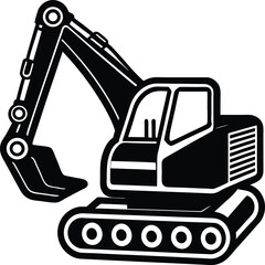 Mini crawler excavator icon with tracks and digging arm design silhouette vector