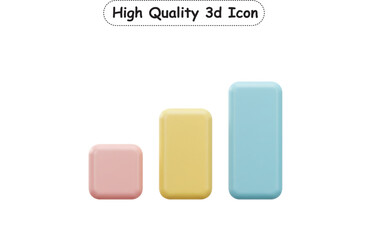 High-quality 3D bar chart icon. This glossy render of a graph with rising columns is perfect for business presentations, financial reports, data analytics infographics, and UI design.

