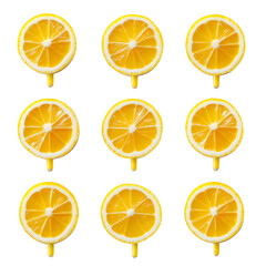 Set of thumbtacks shaped like sliced citrus fruits, clean layout on white background