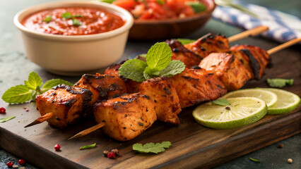 4K HD spiced chicken tikka kabab with mint chutney