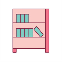 Delightful Pink Bookshelf Illustration with Turquoise Books and a Casual Style