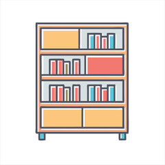 Cartoon Illustration of a Bookcase Full of Books and Open Shelves