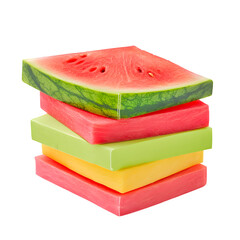 Sticky notes stacked like sliced watermelon, juicy colors, clean white background